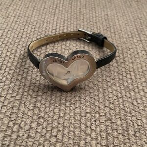 Lucky Brand Silver Heart Love Watch with Black Strap